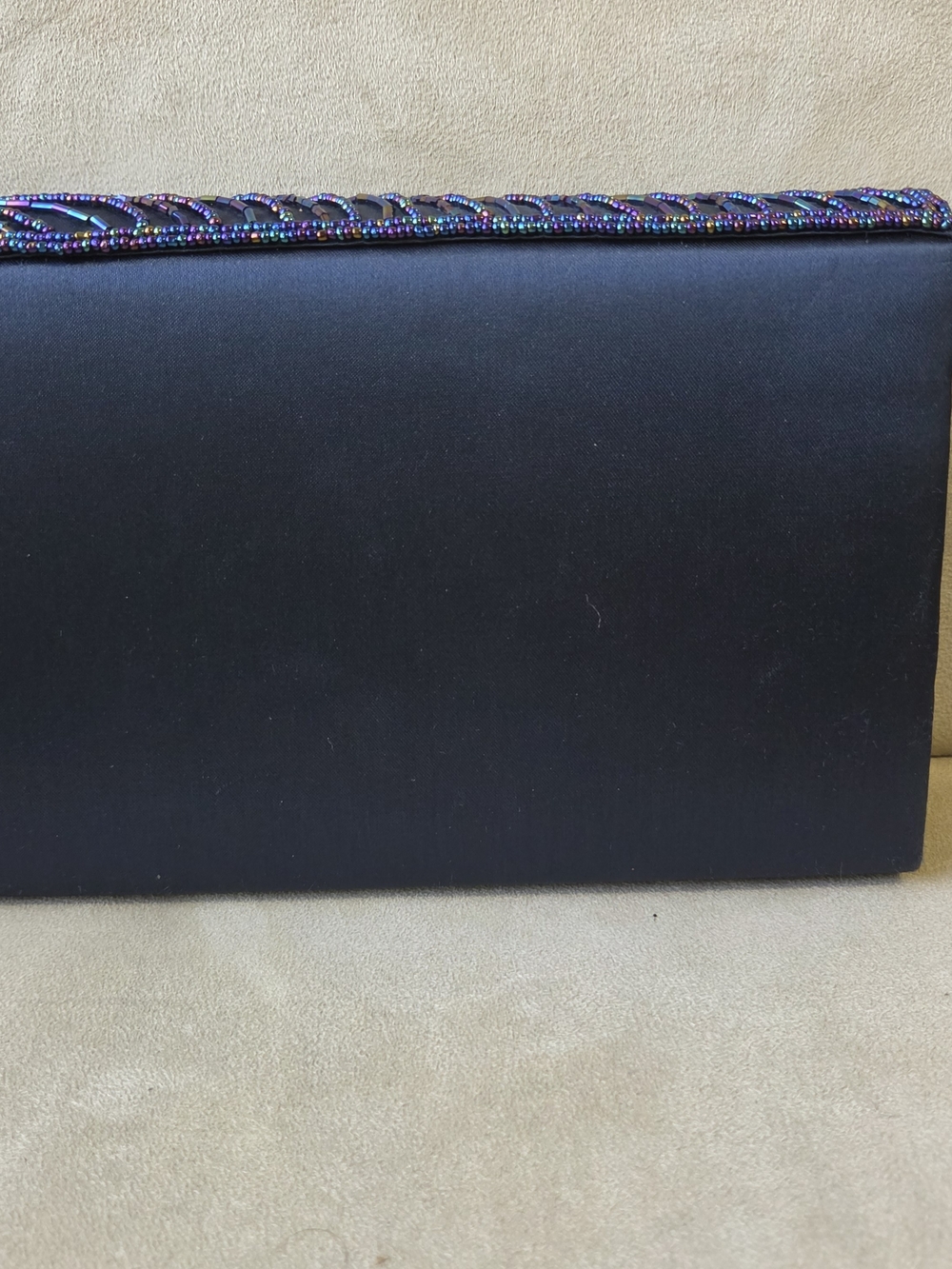 Sasha New York Vintage Beaded Evening Clutch Bag Handbag Satin Black Flap - Picture 3 of 8